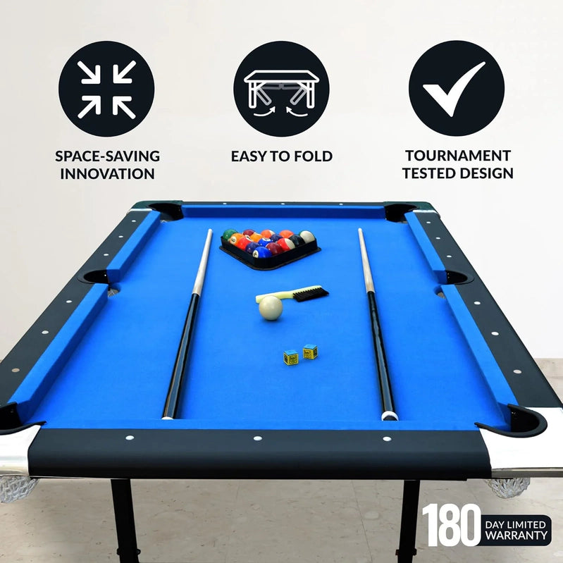 Hathaway Fairmont 6 Ft. Portable Pool Table, Adults Folding Billiards Tables For Game Room With Easy Foldable Storage