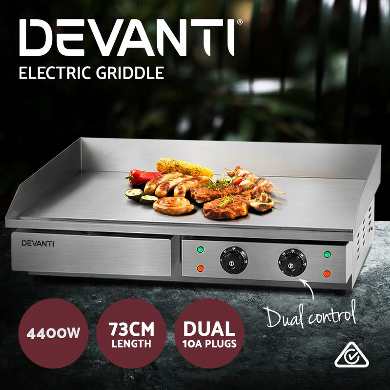 Devanti 73cm Commercial Electric Griddle Bbq Grill Plate 4400W Silver