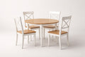 Wood Dining Table And Chair Set With White Frame And Natural Finish Top