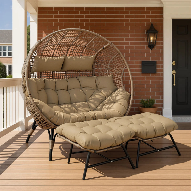 Radiata Double Egg Chair For 2 Person, Oversized Wicker Loveseat With Thick Cushions, 680 Lbs Capacity