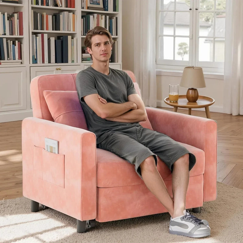 Sofa Bed Chair 3-in-1 Convertible Pullout Single Sleeper Chair Bed Spacious Multifunctional Sofa
