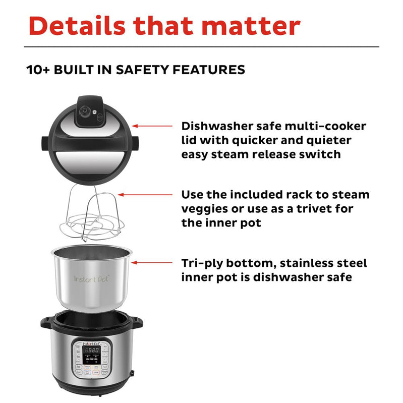 Instant Pot Duo 6 Qt. Electric Pressure Cooker 7-In-1 With Easy-Release Steam Switch