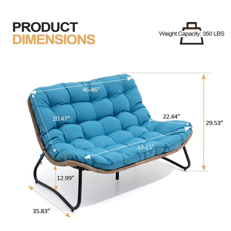 Crestlive Products Patio Loveseat, All-Weather Rattan Large Furniture With Soft Cushions, Outdoor Loveseat For Balcony, Poolside, Backyard, Beige