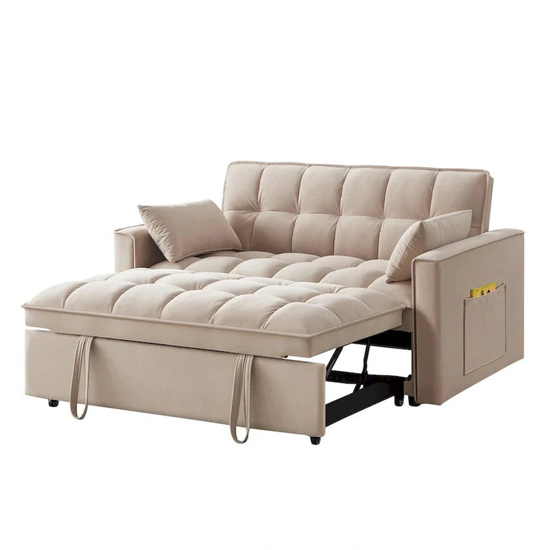 4-in-1 Pull-Out Sleeper Sofa Bed, Loveseat In Velvet-Convertible Couch Bed With Reclining Backrest,2 Side Pockets