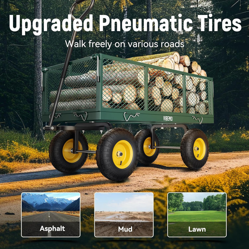 Steel Garden Cart, 2-in-1 1400 Lbs Heavy Duty Utility Wagon, With Removable Mesh Sides To Convert Into Flatbed