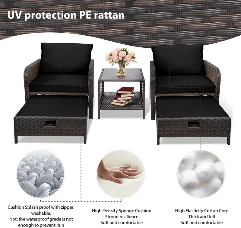 Leveleve Balcony Furniture 5 Piece Patio Conversation Set