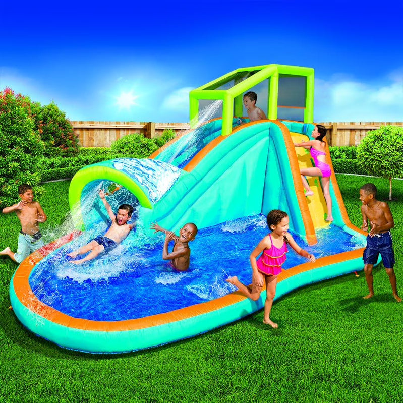 Banzai Inflatable Water Slide, Huge Kids Pool, 14 Ft. Long By 8 Ft. High With Built In Sprinkler Wave And Water Wall, Heavy Duty Summer Outdoor Fun