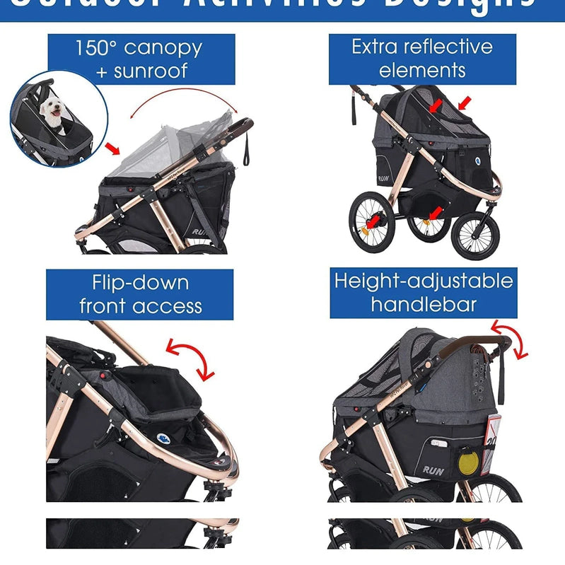 Jogging Sports Stroller With Comfort Rubber Wheels/Zipper-Less Entry/1-Hand Quick Fold/Aluminum Frame For Small/Medium Dogs, Cats And Pets, Green Camo
