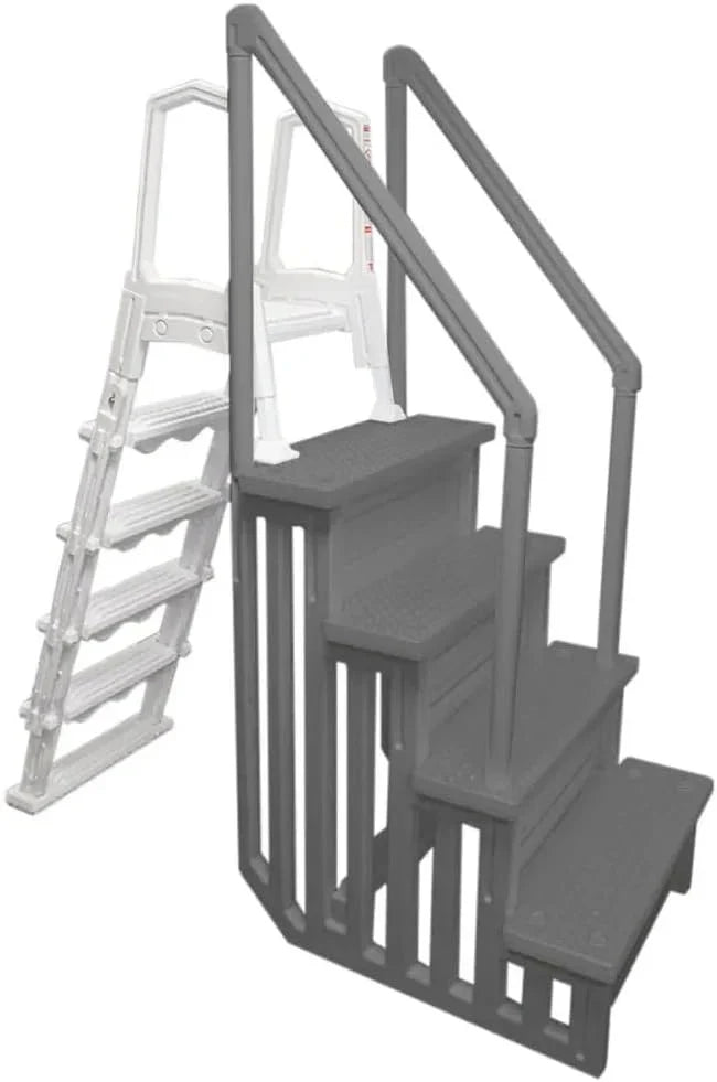 Non-Slip Entry Steps For Pools, Grey, For Above-Ground Pools, Can Be Installed On Terraces With A Height Of 122 To 137 Cm, Load Capacity Up To 136 Kg