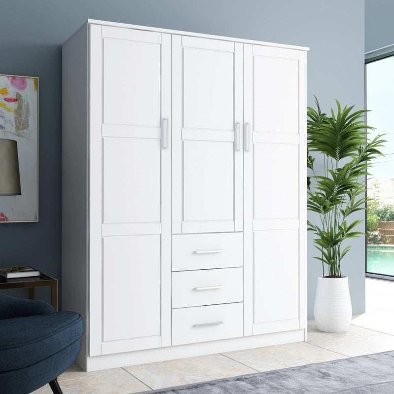 Palace Imports 100% Solid Wood Cosmo 3-Door Wardrobe Armoire With Solid Wood Or Mirrored Doors
