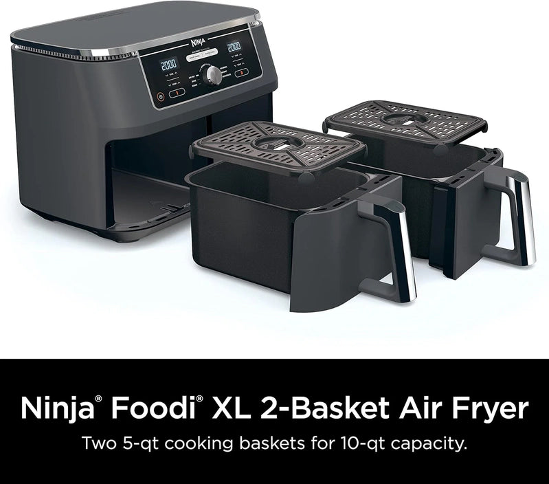 Ninja Foodi 10QT 6-in-1 DualZone Smart XL Air Fryer, 2 Independent 5QT Baskets, Smart Cook Thermometer, Match Cook, Smart Finish, Air Fry, DZ550