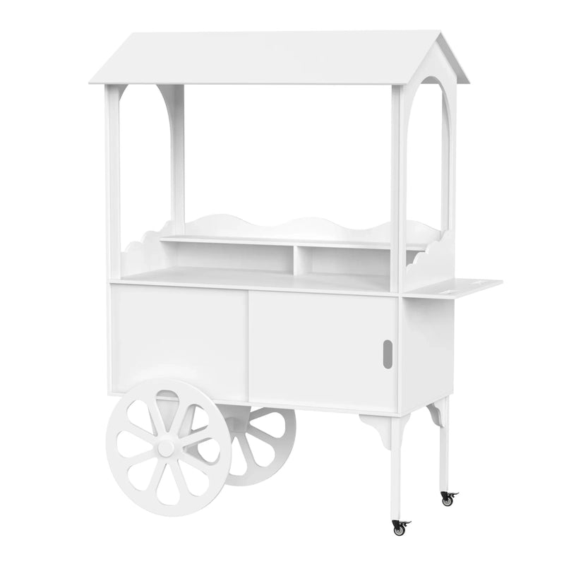 Candy Cart With Wheels For PartyWood Dessert Cart With Storage Cabinet
