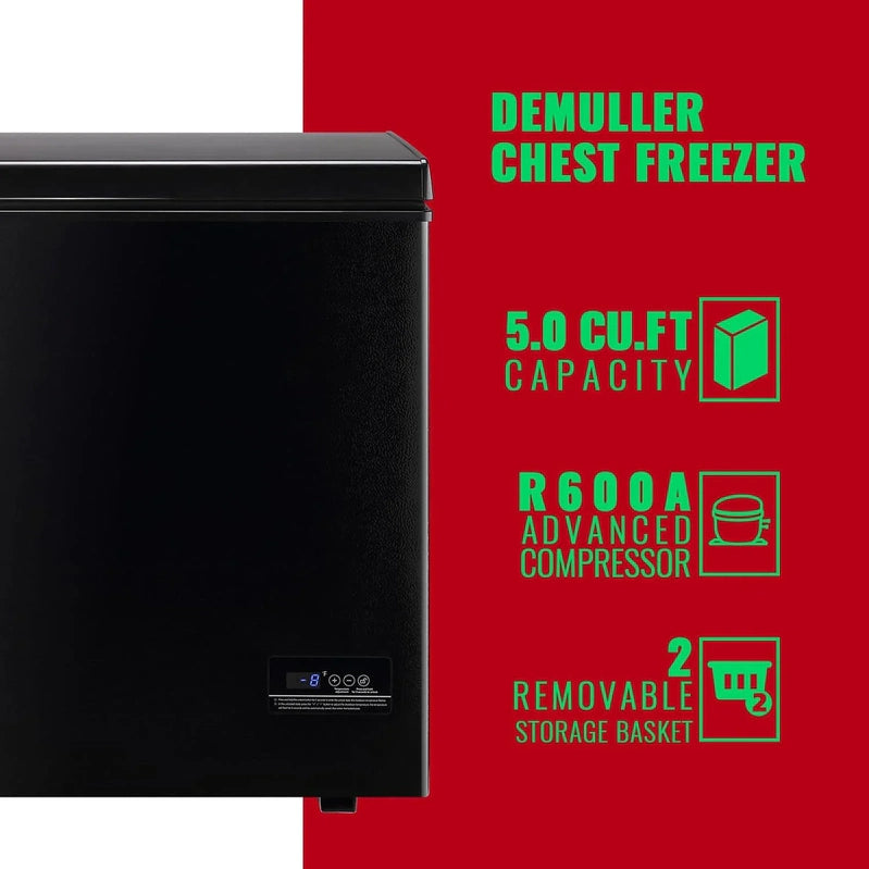 Chest Freezer 5.0Cubic Feet Deep Freezer Freestanding Freezers 2 Removable Stainless Steel Basket