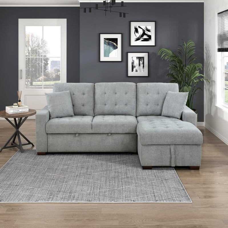 Sleeper Sofa, L Shape Sectional Couch With Right Storage Chaise And Pull Out Sofa Bed, Grey
