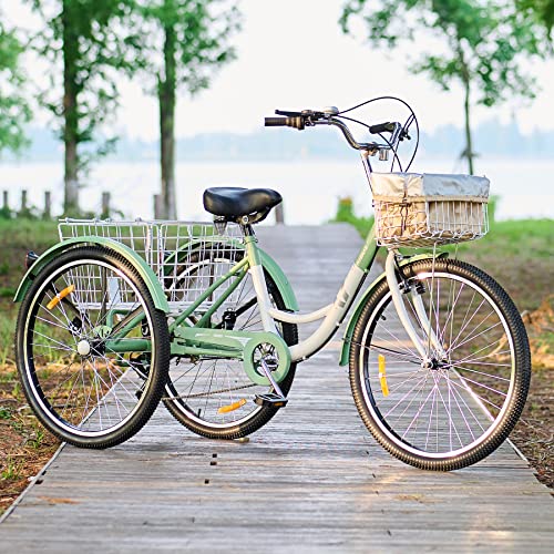 Viribus Adult Tricycle, 7 Speed Tricycle For Adults, 24 In. 3 Wheel Bikes For Adults With Baskets