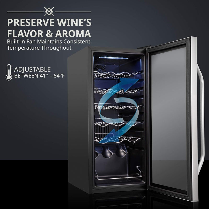 18 Bottle Compressor Wine Cooler Refrigerator w/Lock, Large Freestanding Wine Cellar For Red, White, Champagne Or Sparkling Wine