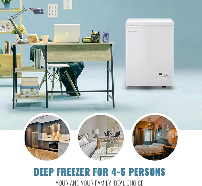 Chest Freezer 5.0Cubic Feet Deep Freezer Freestanding Freezers With 2 Removable Stainless Steel Basket