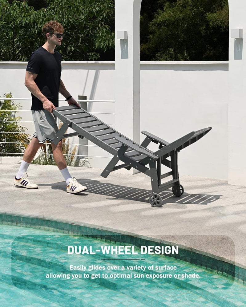 Lounge Chair Outdoor, Chaise Lounge, HDPE 6-Position Outdoor Chaise Lounge