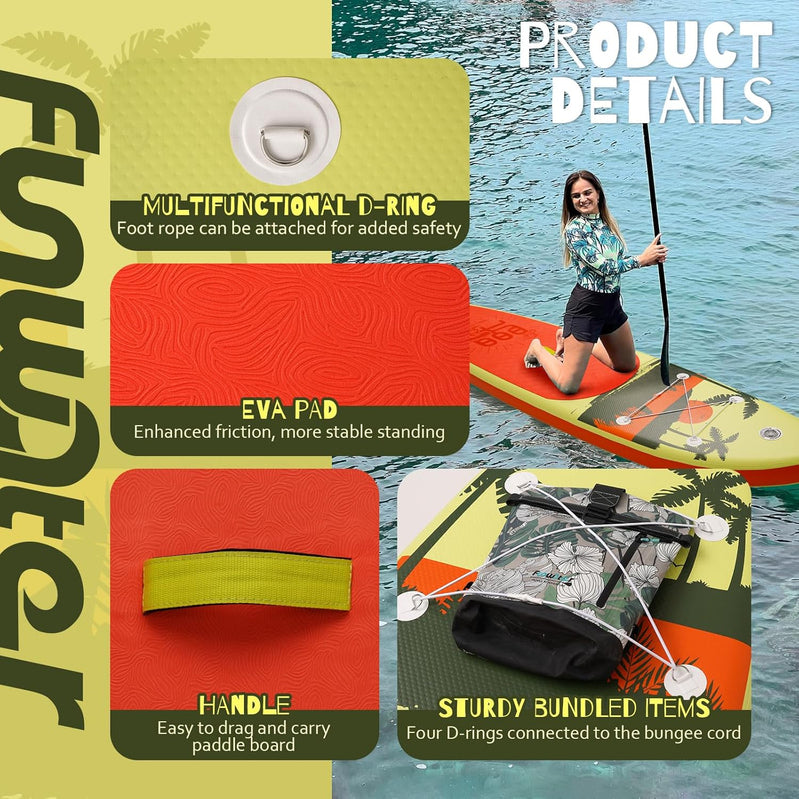 FunWater Inflatable Stand Up Paddle Board With Premium Sup Paddle Accessories, Non-Slip EVA Deck, 11'/10'6' Paddle