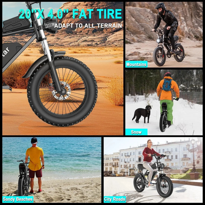 Ridstar Electric Bicycle For Adults, 1200 W, 48 Km/H Mountain Bike, 48 V 15.6 Ah Battery, 20 In. Fat Bike Tires, 7-speed Full Suspension