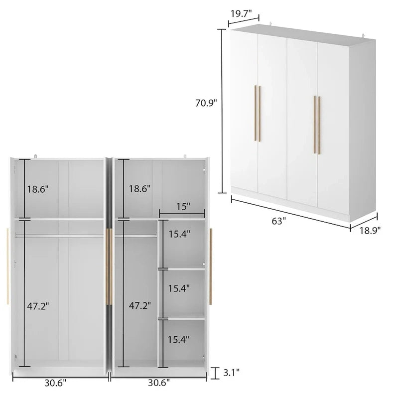 Modern Freestanding Solid Wood Wardrobe Closet With Storage Shelves