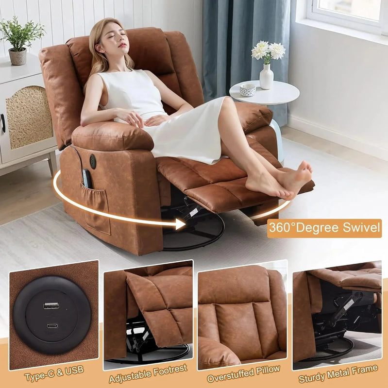 Rocker Recliner, Glider Recliner Chairs For Adults, 360 Degree Swivel Rocking Chair With Massage And Heating