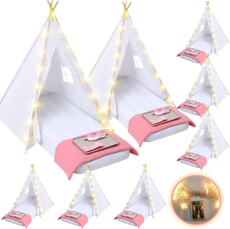 Windyun 8-Pack Kids Teepee Tent Set, Sleepover Party, White