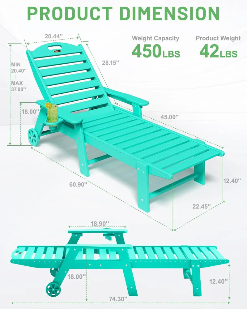 Lounge Chair Outdoor, Chaise Lounge, HDPE 6-Position Outdoor Chaise Lounge