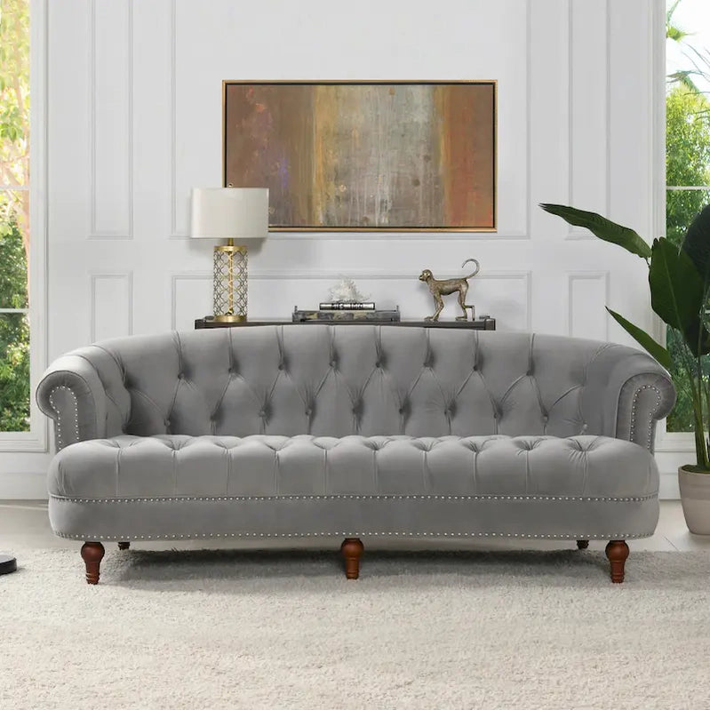 La Rosa 84 Mid-Century Modern Velvet Upholstered Chesterfield Tufted Sofa
