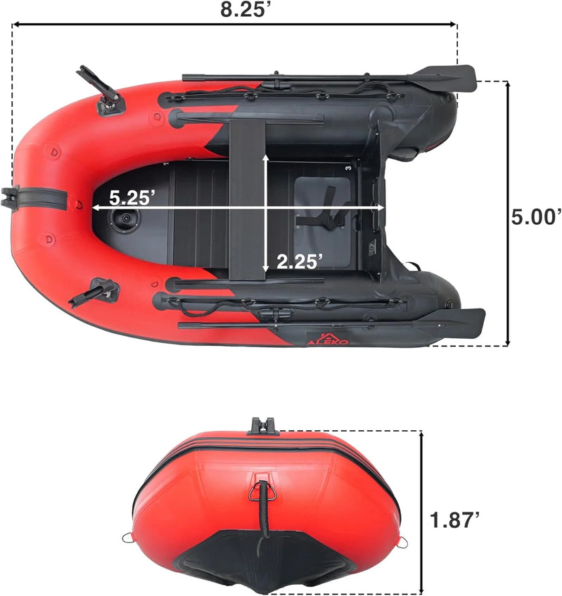 Inflatable Boat, Yacht Dinghy Tender Raft, Multi Person Fishing Boat, Aluminum Floor Oars, Fishing Rod Holders, Heavy-Duty PVC, 2024 Model