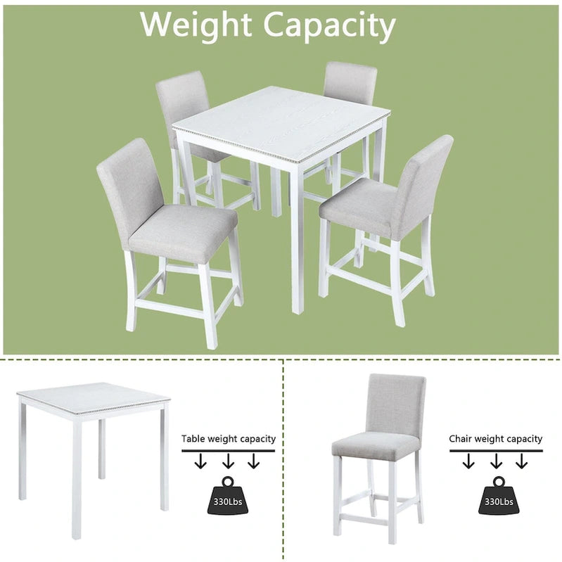Modern 5-Piece Dining Set With Square Counter Height Table And 4 Upholstered Chairs