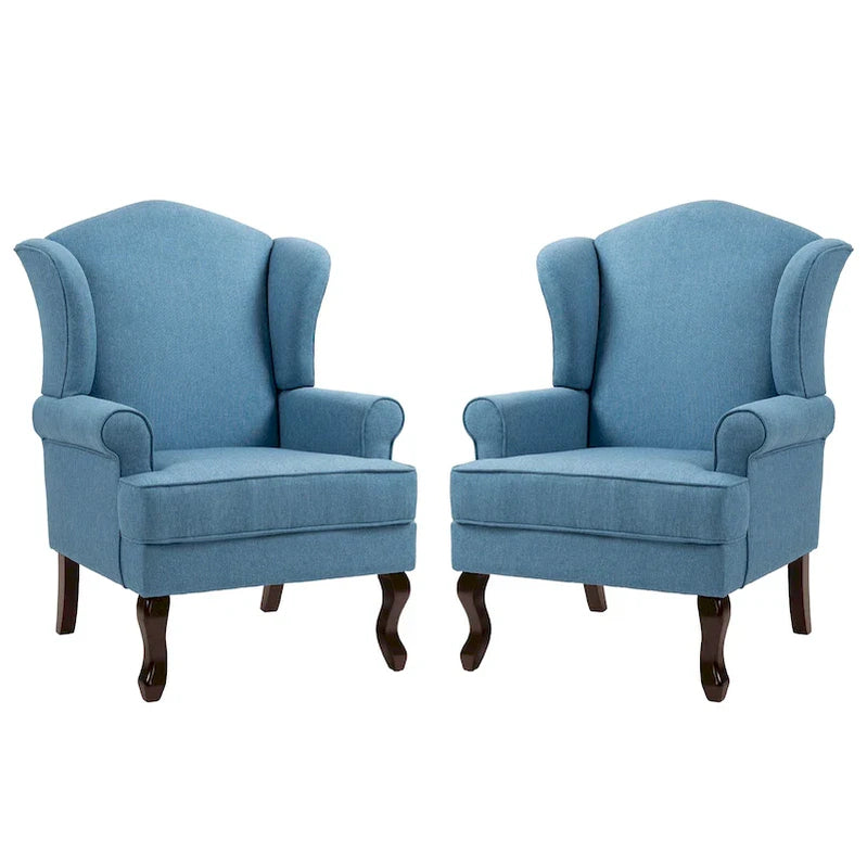 2 Set Traditional Wingback Accent Chairs Upholstered Armchair