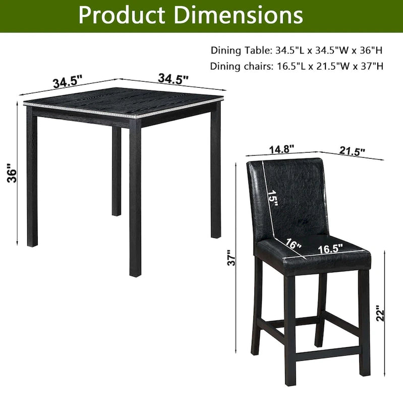 Modern 5-Piece Dining Set With Square Counter Height Table And 4 Upholstered Chairs