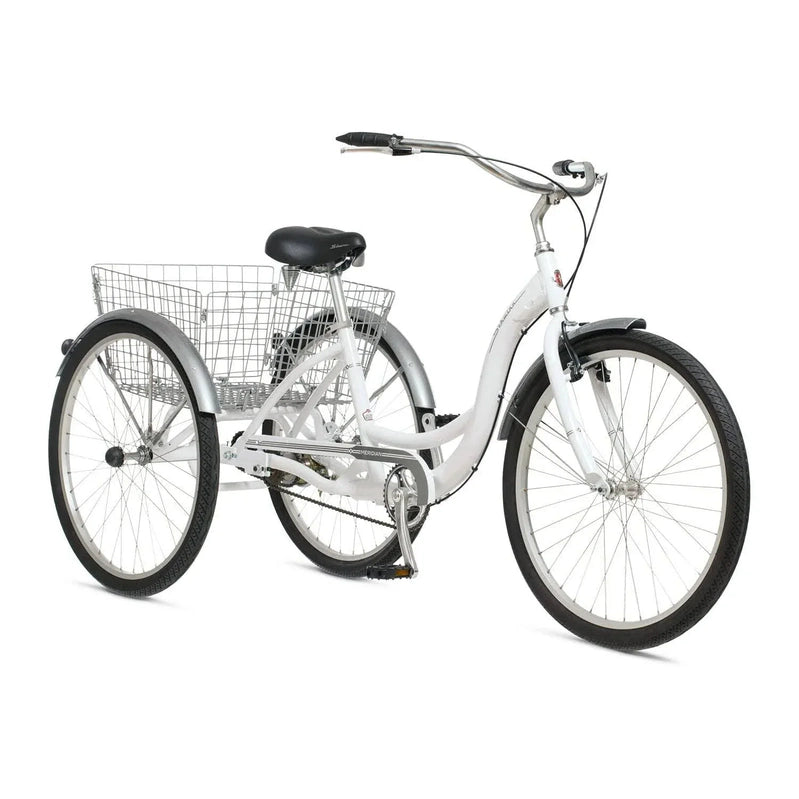 Schwinn Meridian Adult Tricycle Bike Mens And Womens Three Wheel Beach Cruiser 26-inch Wheels Low Step-Through Frame Wide Seat Rear Folding Basket Sin