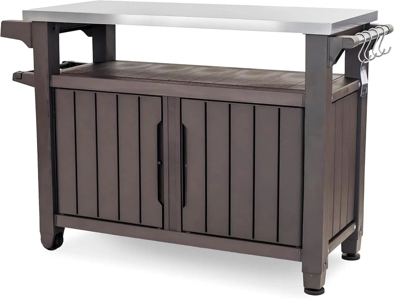 Keter Outdoor Rolling Table Cart For Food Prep, Storage, Bar And Grill, Dark Brown