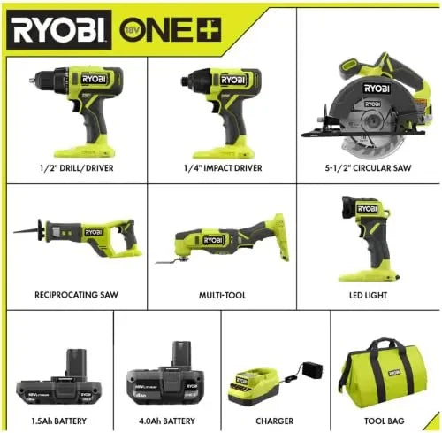 Ryobi One Plus PCL1600K2 18V Cordless 6-Tool Combo Kit