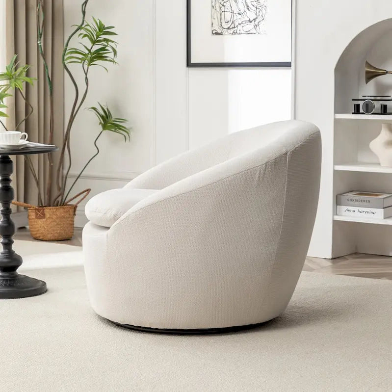 Swivel Barrel Chair, 360 Degree Rotation, Boucle Fabric