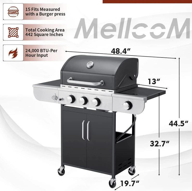 Upgraded 4 Burner Bbq Propane Gas Grill With Cast Iron Grates And Side Stove, 44,000 BTU Stainless Steel Burner Barbecue Grill For Patio