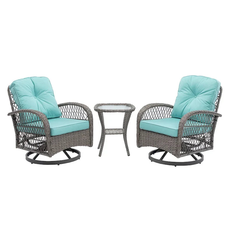 3 Pieces Outdoor Swivel Rocker Patio Chairs, 360 Degree Rocking Patio Conversation Set