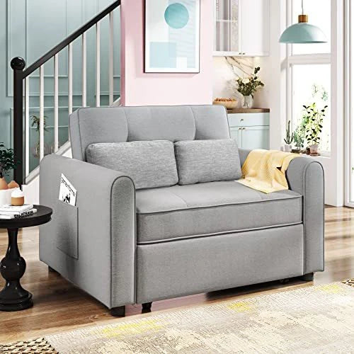 G 488243 Convertible Sleeper Sofa Bed MultiFunctional Adjustable Single Bed Chair With USB Port And 2 Pillows For Small Space Grey