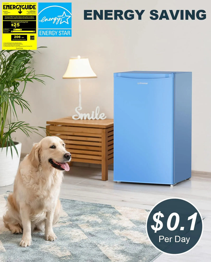 Upstreman 3.2 Cu. Ft. Mini Fridge With Freezer, Single Door Mini Fridge, Dorm Fridge, Adjustable Thermostat, Black-BR321