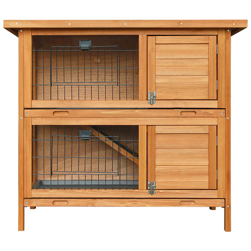 Double Level Wooden Rabbit Hutch With Slide-Out Tray- i.Pet