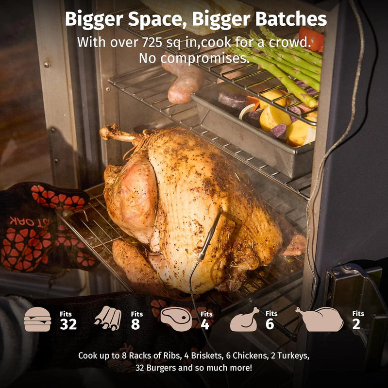 East Oak 30 In. Outdoor Electric Smoker, Built-In Meat Probe, Smokes Up To 6 Times Longer In A Single Load, Side Loader For Uninterrupted Smoking