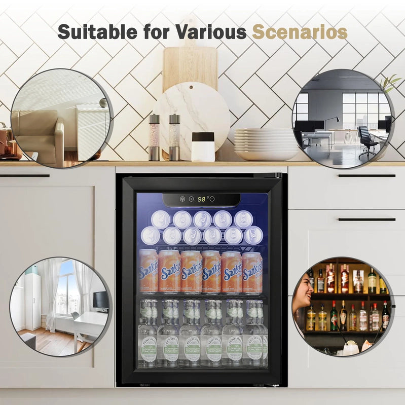 Auseo 126 Can Beverage Refrigerator And Cooler With Glass Door For Home/Office/Bar-Black