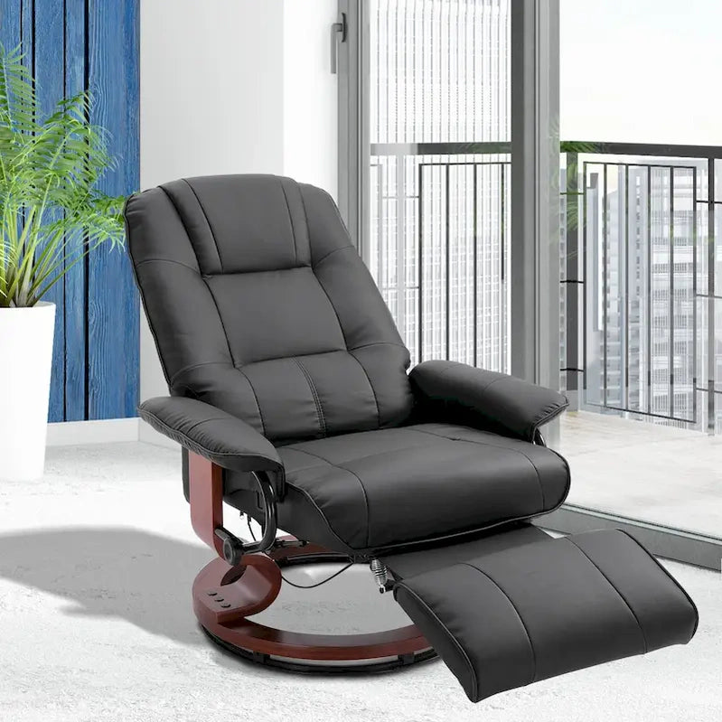 HomCom Faux Leather Adjustable Manual Swivel Base Recliner Chair With Comfortable And Relaxing Footrest