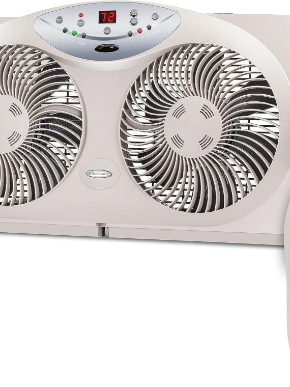 Bionaire 8.5 In. Twin Window Fan With Reversible Airflow 3 Speeds Remote Control