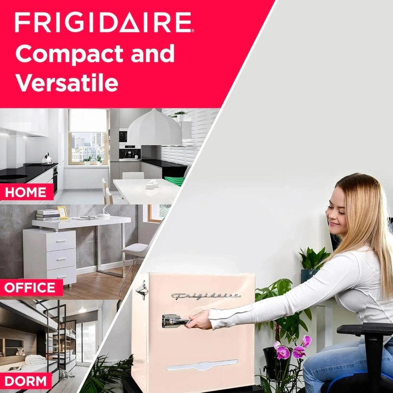Frigidaire EFR176 Retro Compact Fridge With Chiller Mini Refrigerator With Built-In Bottle Opener For Office, Bedroom, Dorm Room Or Cabin