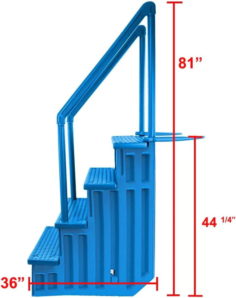 Non-Slip Entry Steps For Pools, Grey, For Above-Ground Pools, Can Be Installed On Terraces With A Height Of 122 To 137 Cm, Load Capacity Up To 136 Kg