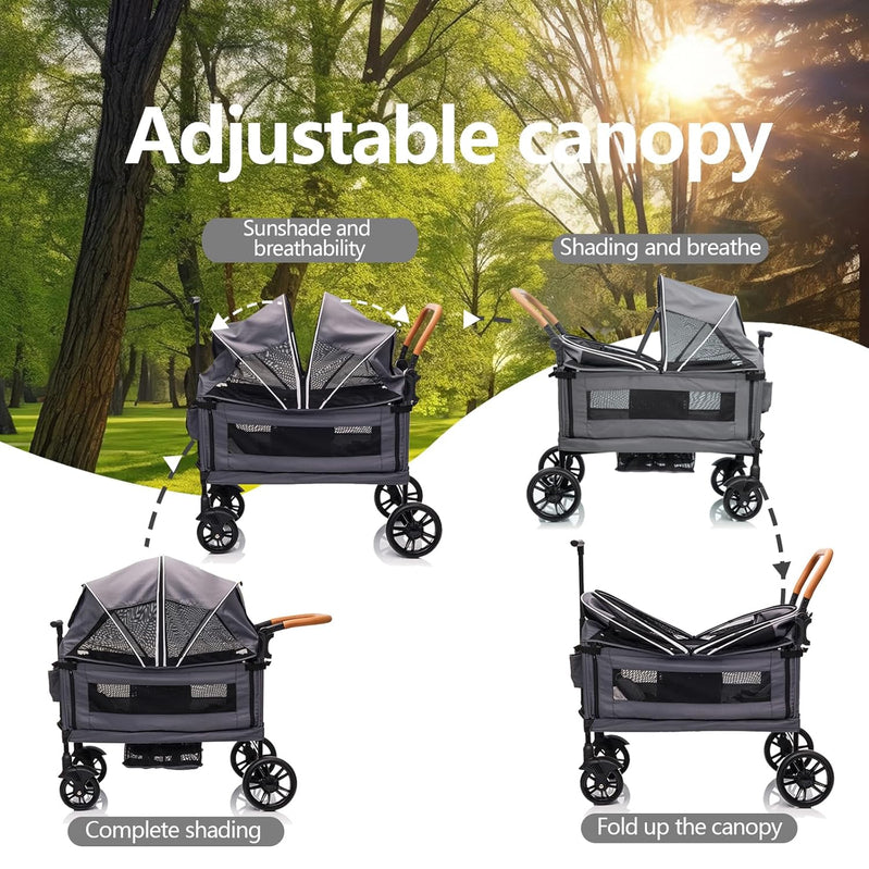 Wagon Stroller For 2 Kids And Cargo-Travel Stroller Push-Pull Double Wagon Lightweight Folding Stroller For Newborn And Toddler With 5-Point