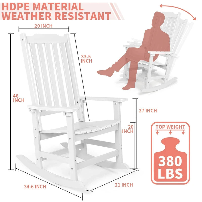 Vrakae 2 Pcs Patio All Weather Resistant High Back Rocking Chair